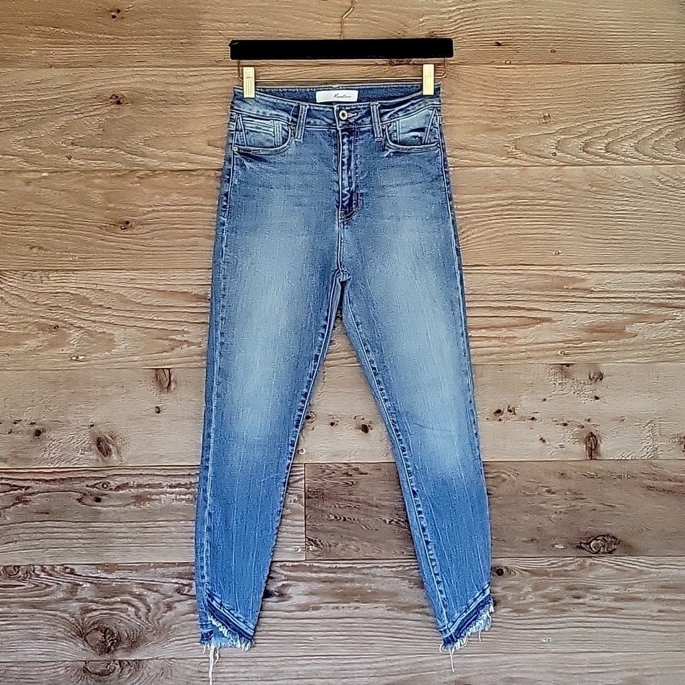 Kancan Size 5/26 Medium Wash Chewed Hem Ankle Skinny Jeans